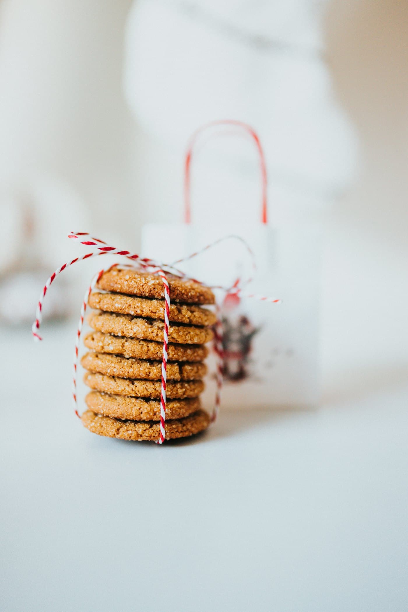 A stack of cookies tied with a ribbon